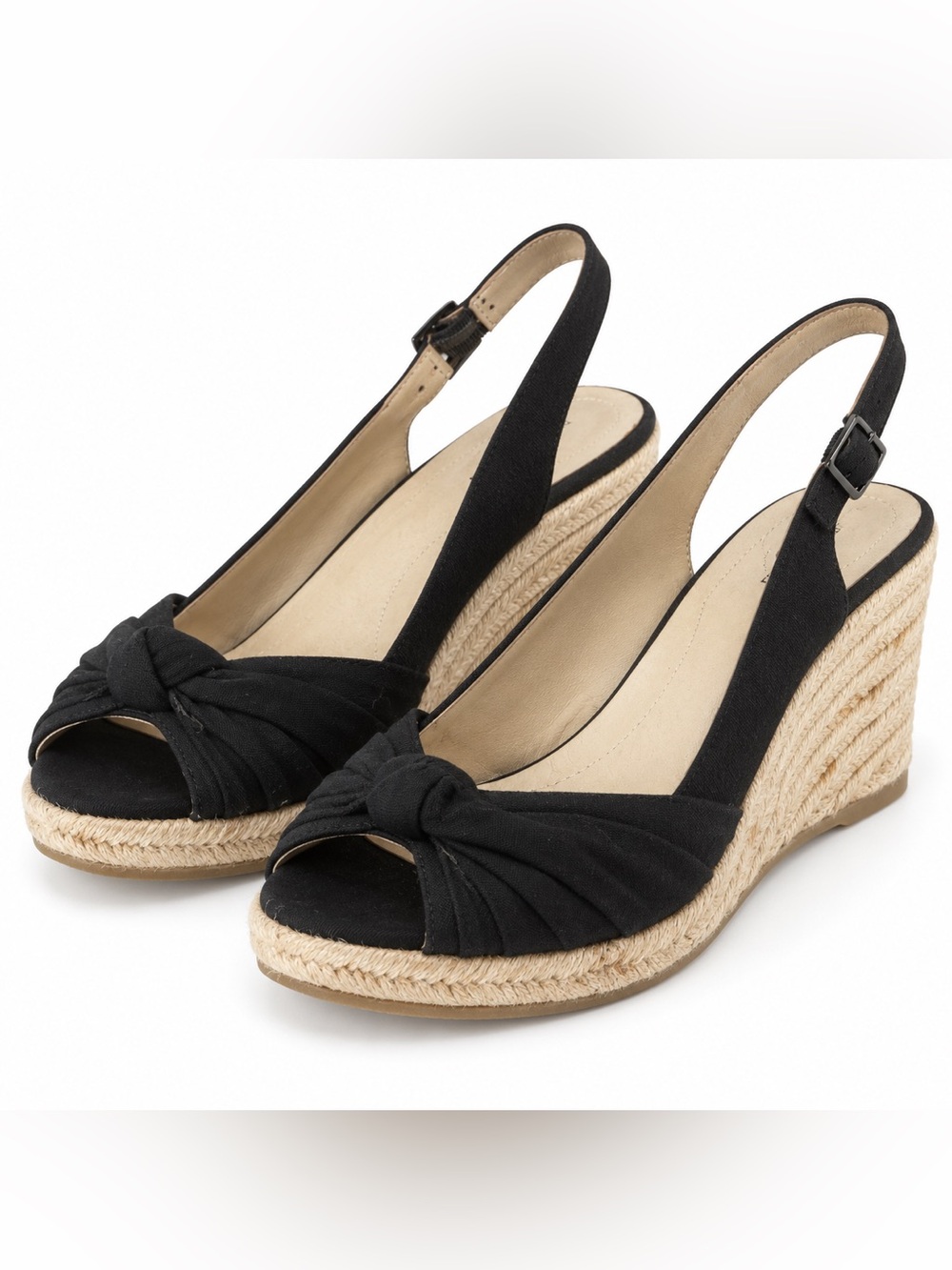 Lands’ End Parker Black Espadrille Wedge Sandals Women’s 9M
